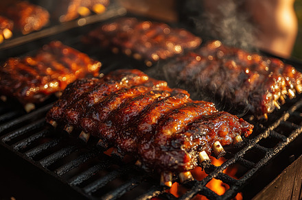 Grilled ribs cooking to perfection o, a Background Photo by Pixeness