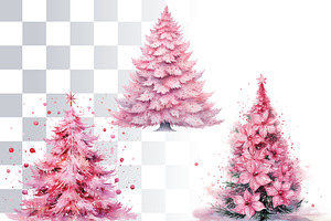 Pink Christmas Trees Watercolors