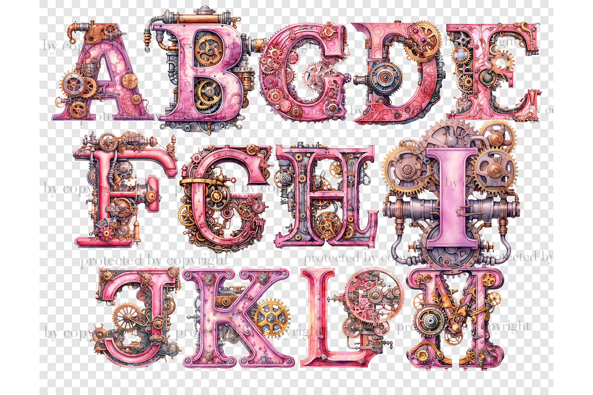 Pink Steampunk Alphabet, a Decorative Illustration by GlamArtZhanna (Photo 5 of 6)