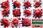 Watercolor Red Flowers Sublimation C, an Illustration by SVGArt (Thumbnail 1 of 7)
