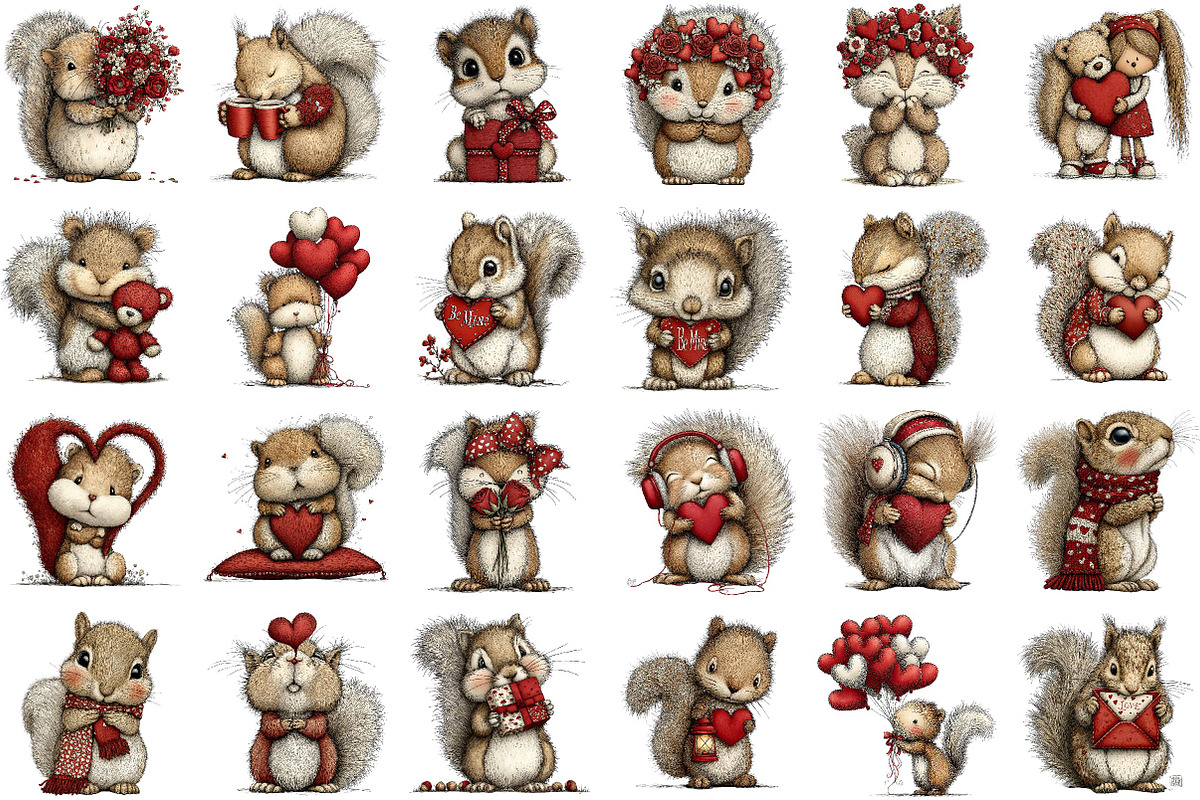 Whimsical Valentine Squirrel Clipart, an Animal Illustration by Sublimation Artist (Photo 2 of 6)