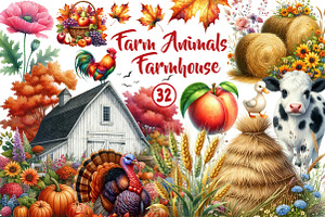 Farm Animals Cozy Farmhouse clipart, an Illustration by CreationArt