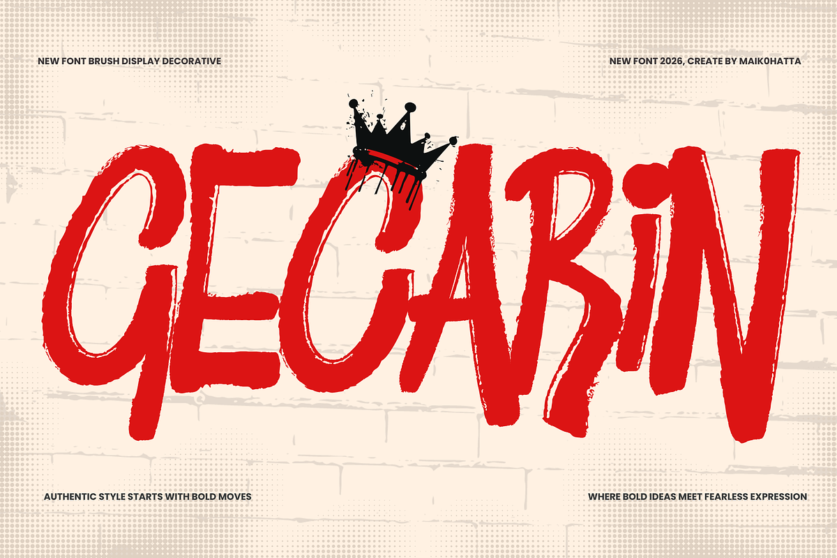 Gecarin – Bold Brush Display Font, a Sans Serif Font by MaikoHatta (Photo 1 of 8)