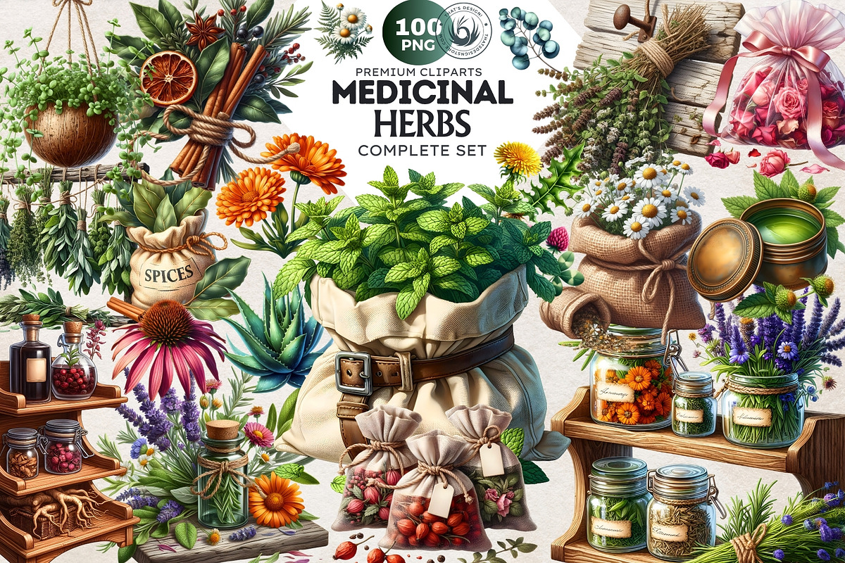 100 Medicinal Herbs clipart Set, a Decorative Illustration by ThatsDesignArt (Photo 1 of 10)