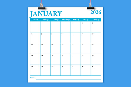 2026 Square COLOR Calendar Template, a Stationery Template by Running With Foxes