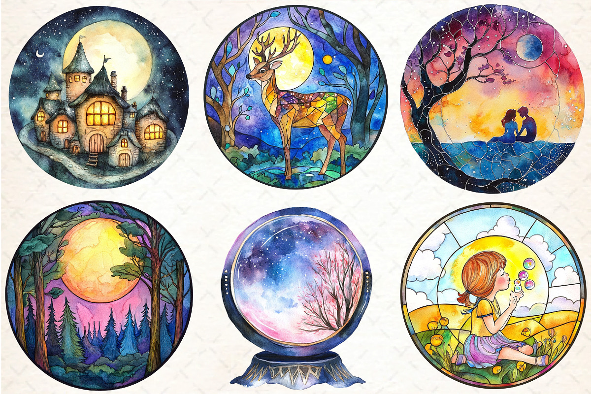 Round Moonlit Nights Stained Glass, an Illustration by DreamCafeArt (Photo 3 of 9)