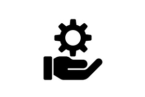 Hand holding cogwheel black icon, a Solid Icon by Saggitarius