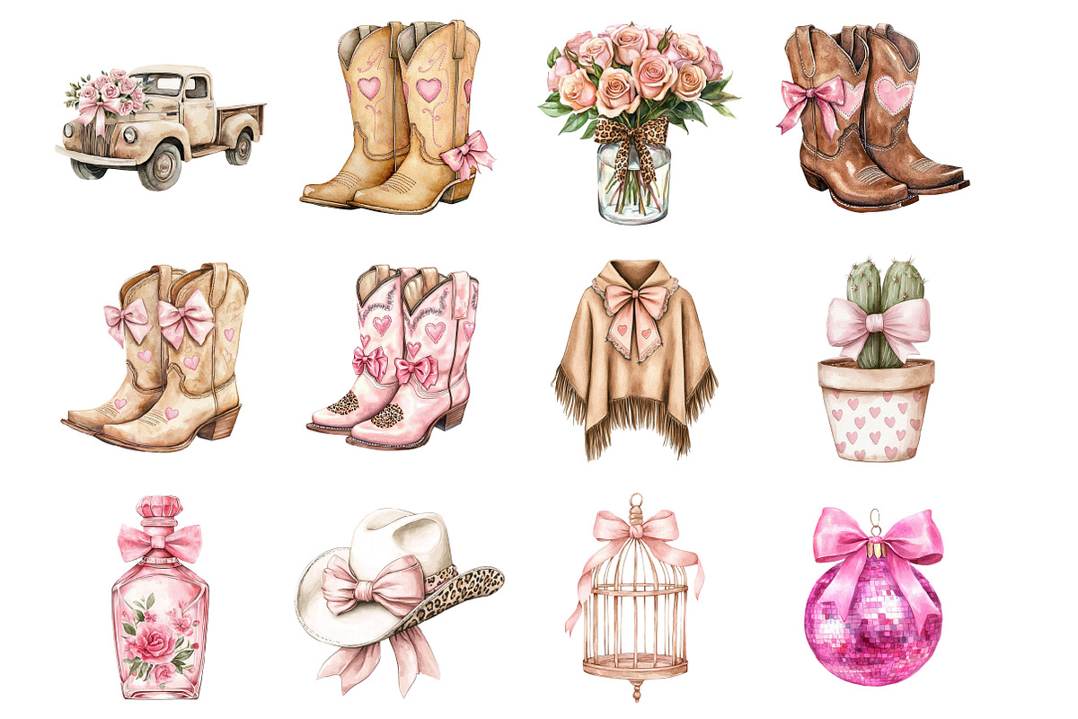 Watercolor Western Coquette Clipart, a Seasonal Illustration by Design Market (Photo 3 of 5)