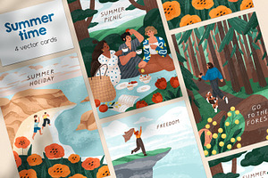 People In Nature Summer Cards Set