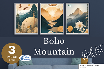 Boho Mountain Landscape Print Wall, a Poster Template by MagicLove Creations