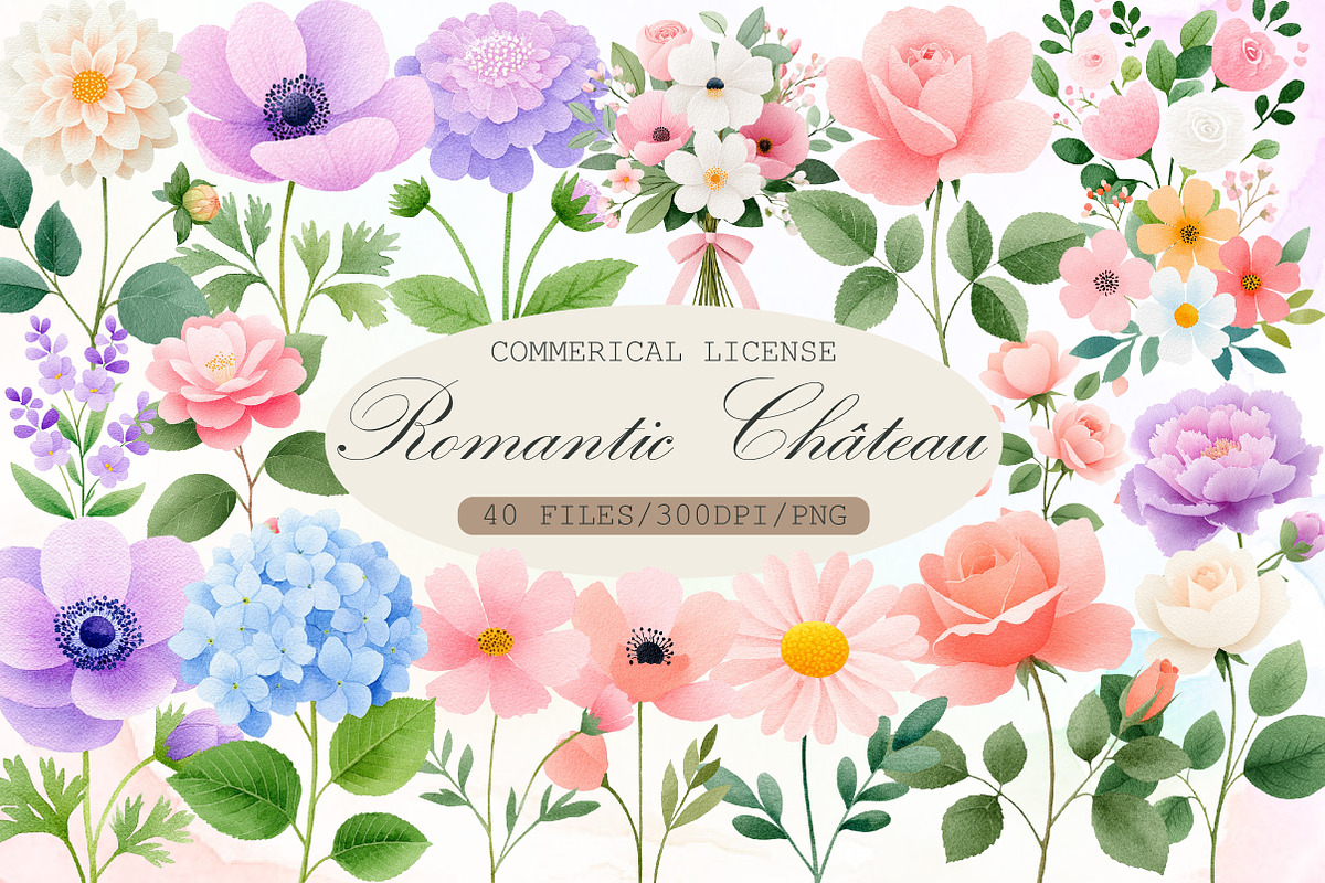 Romantic Pastel Floral Clipart Set, an Illustration by Sublimation Artist (Photo 1 of 6)