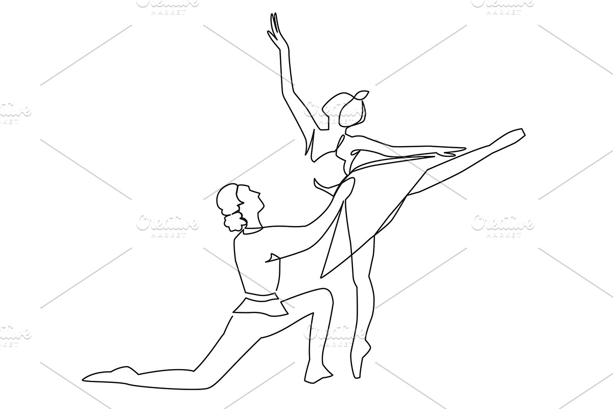 Couple ballet dancers one line, an Illustration by Samui-Art