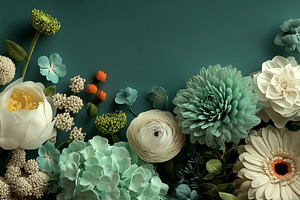 Elegant Teal and White Floral Arrangement with Peony Dahlia Hydr, a Nature Photo by José Manuel Gelpi