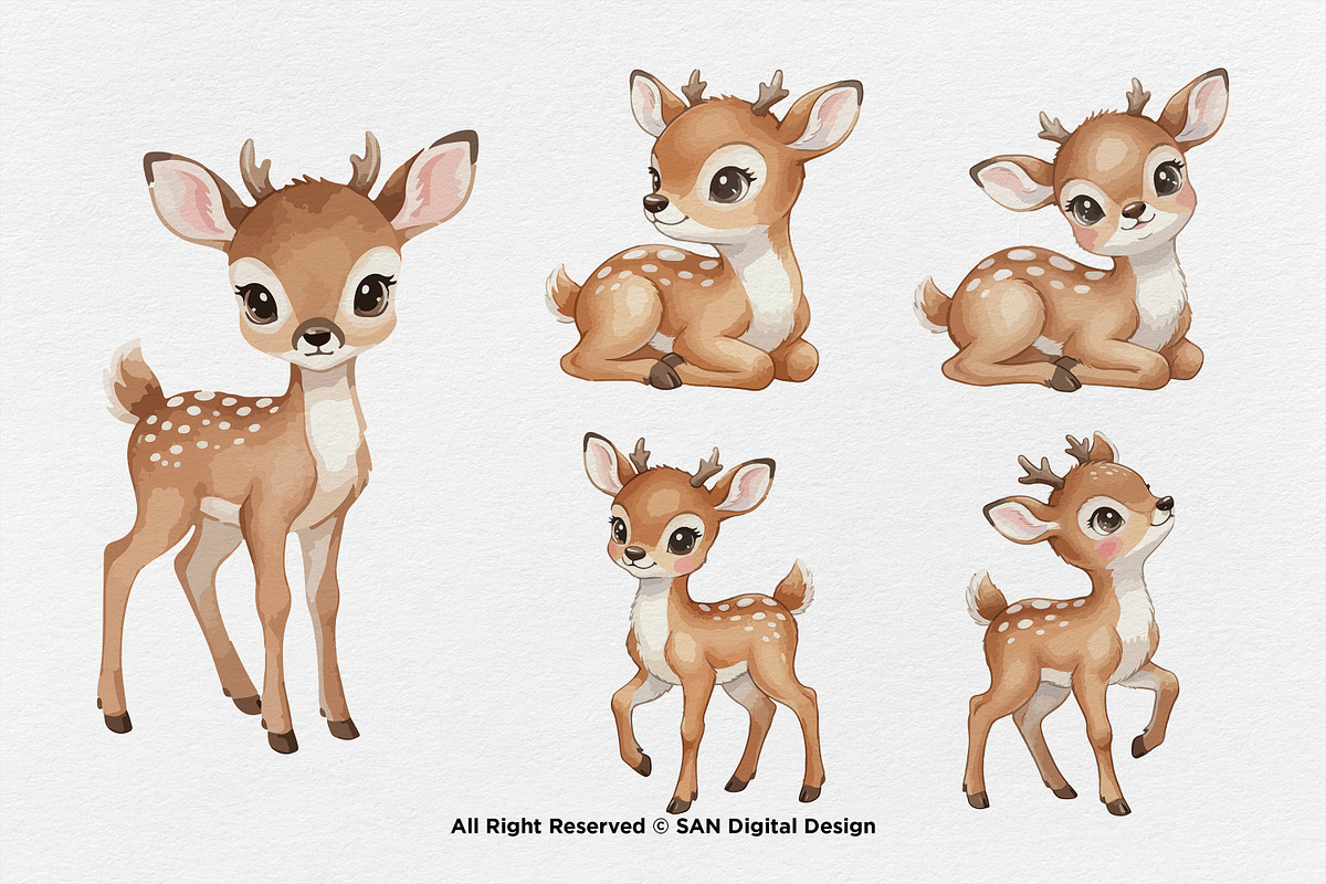 15 Bundle Watercolor Happy Deer Stag, an Animal Illustration by Morspective (Photo 6 of 8)