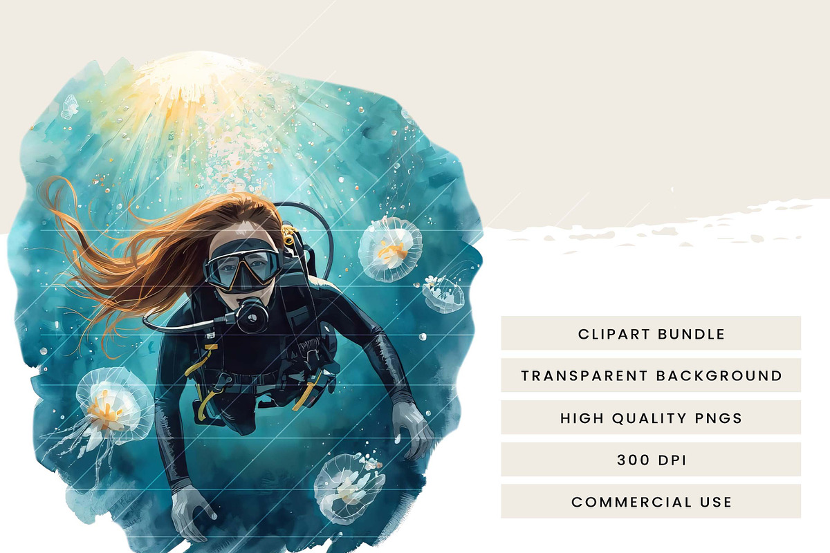 Watercolor Woman Diving Clipart, a Person Illustration by Design Scotch (Photo 7 of 8)