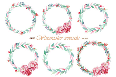 Watercolor wreaths on a transparent
