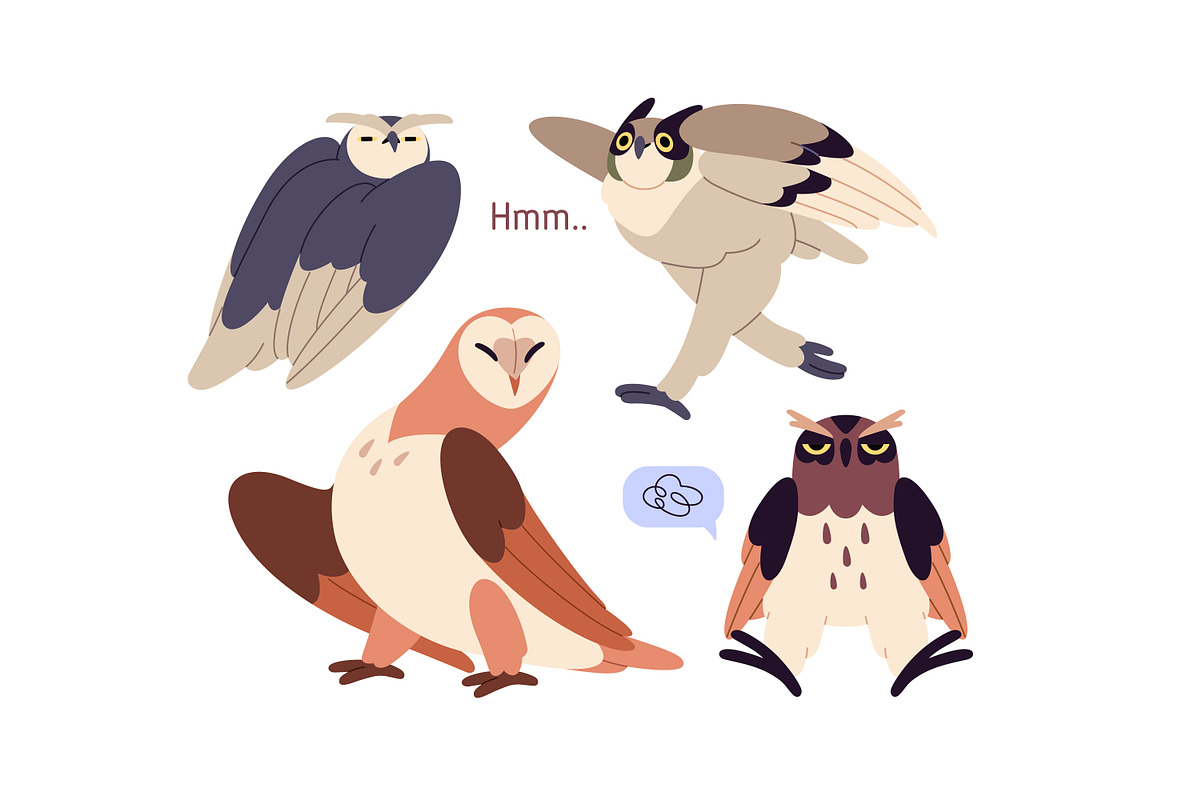 Funny owls, forest birds set, an Animal Illustration by PaperTrident (Photo 2 of 6)