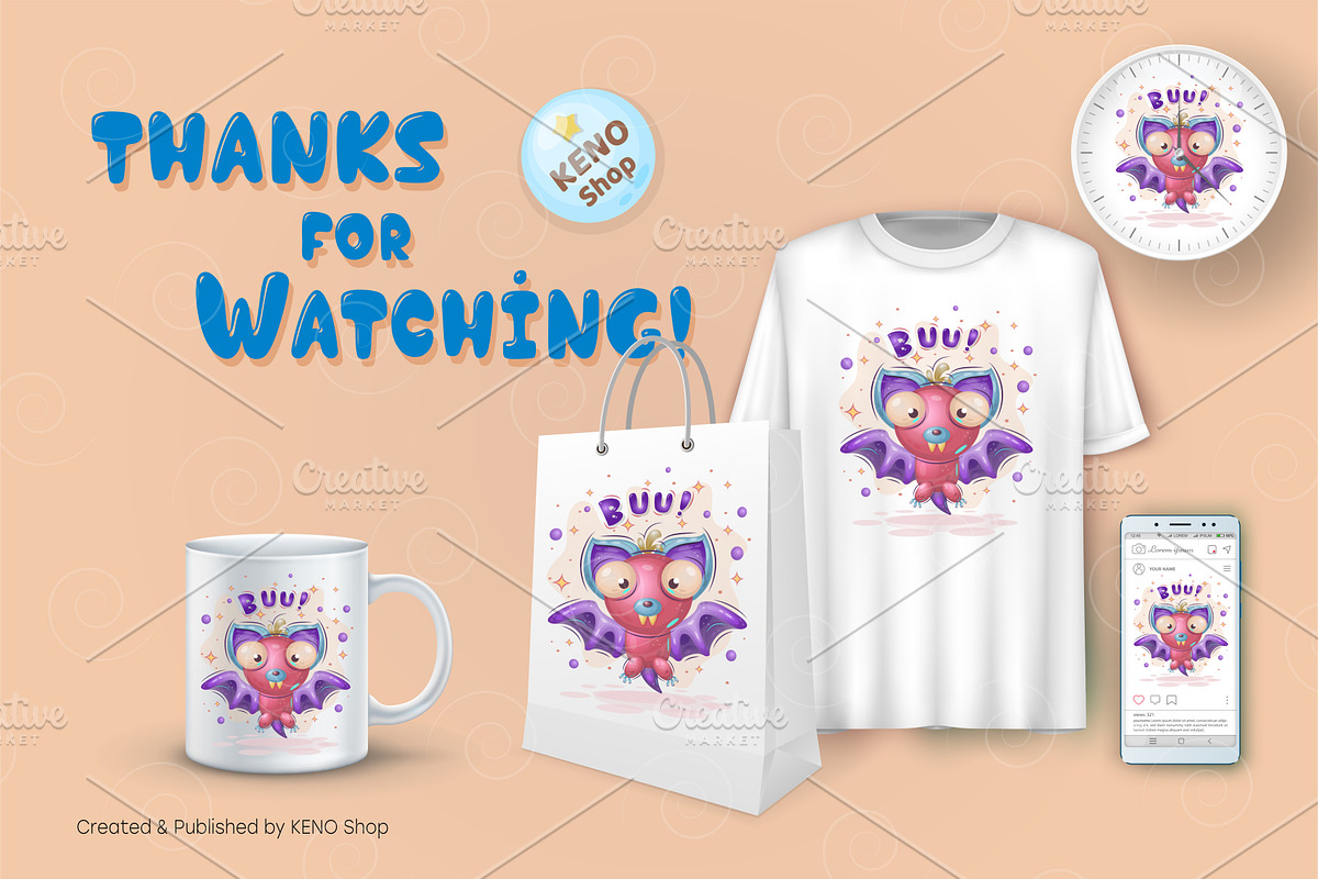 Cartoon candy bat. Tshirt, PNG., an Animal Illustration by KENO Mascots (Photo 4 of 4)