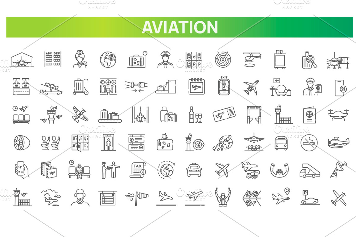 Aviation icons set, an Outline Icon by Tettygreen (Photo 1 of 3)