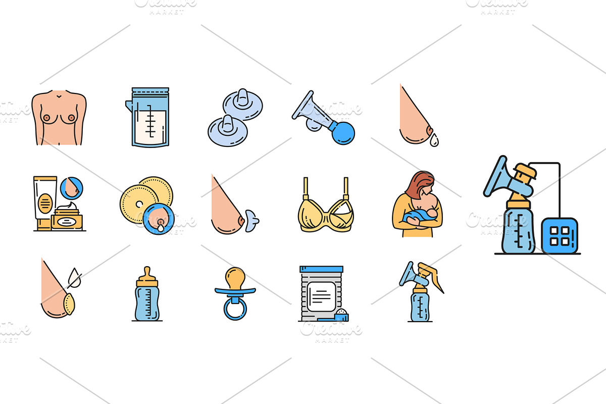 Breastfeeding color pictograms, a Healthcare Illustration by Vector Tradition