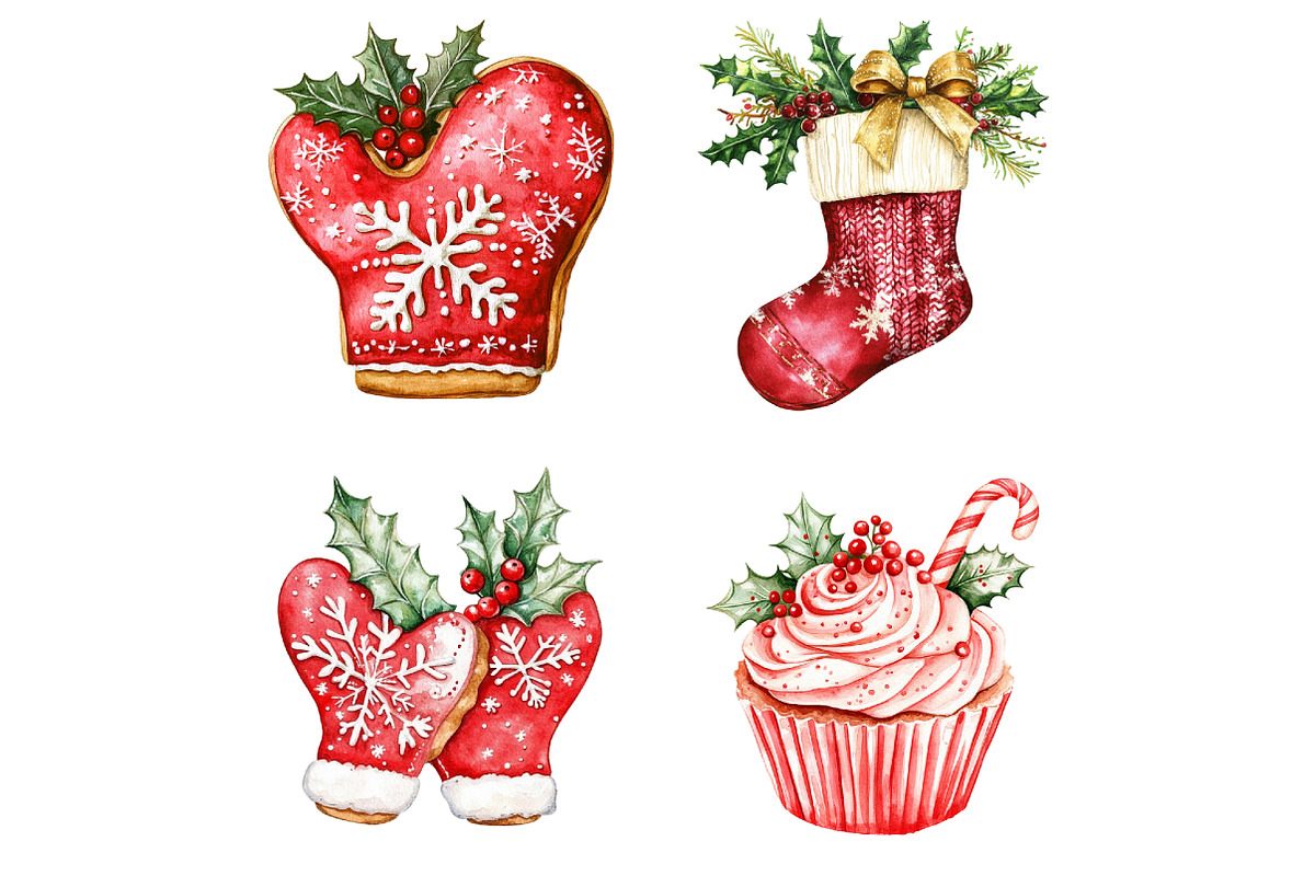 Knitted Christmas Watercolor Clipart, a Seasonal Illustration by CitraGraphics (Photo 5 of 5)