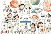 Outer Space Watercolor Clipart, an Illustration by MockupWizard (Thumbnail 1 of 5)