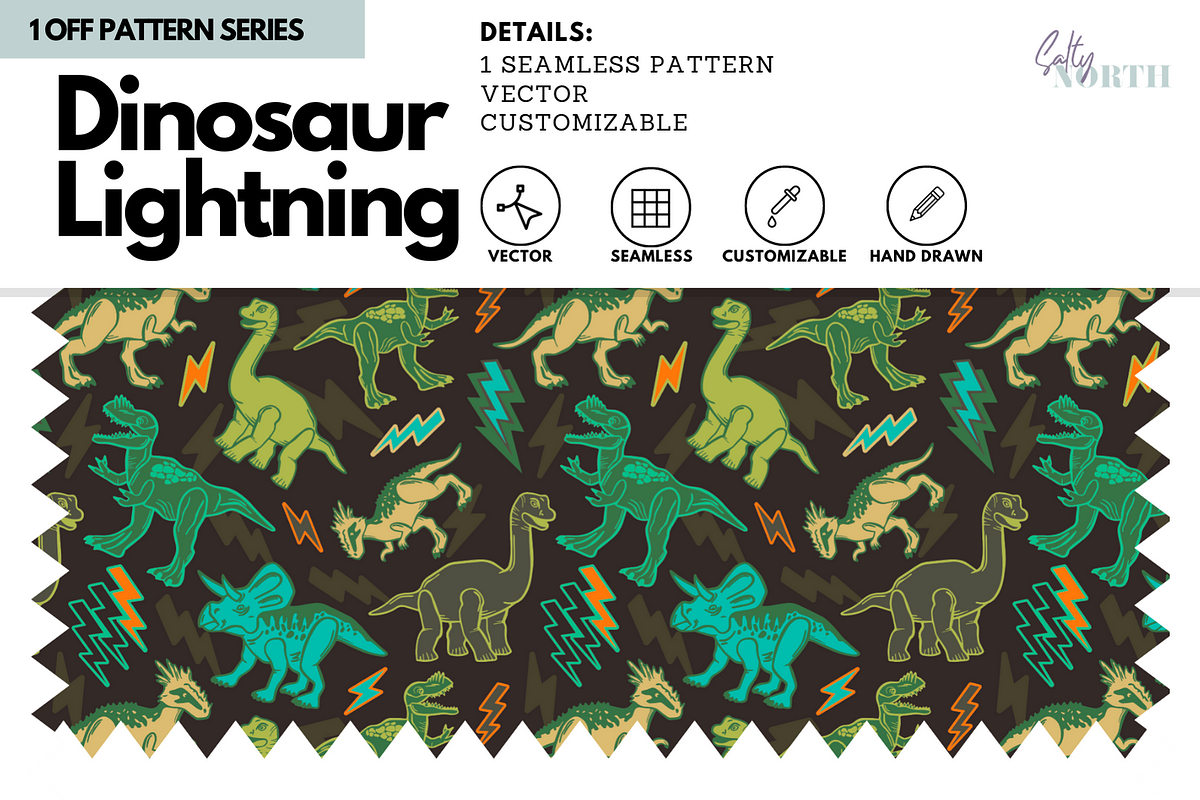 Dinosaur Lightning Pattern, a Pattern Graphic by Salty North Studio (Photo 1 of 4)