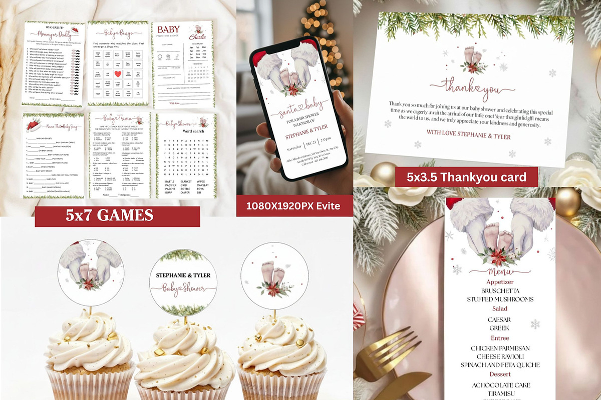 Christmas Theme Baby Shower Bundle, an Invitation Template by Stellalunarts (Photo 3 of 9)