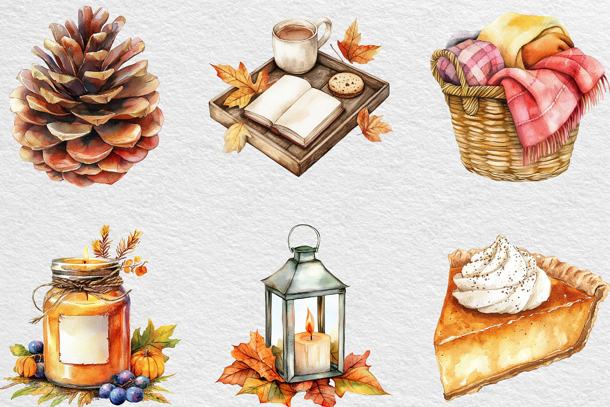 Watercolor Cozy Autumn Clipart, an Illustration by Black Bird Studio (Photo 5 of 6)