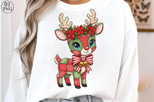Christmas Deer Patchwork PNG, an Illustration by Libby Wishes