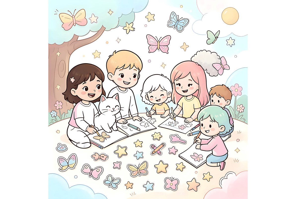 Children Enjoying Coloring, a Person Illustration by Sharon Schwalbe (Photo 4 of 6)