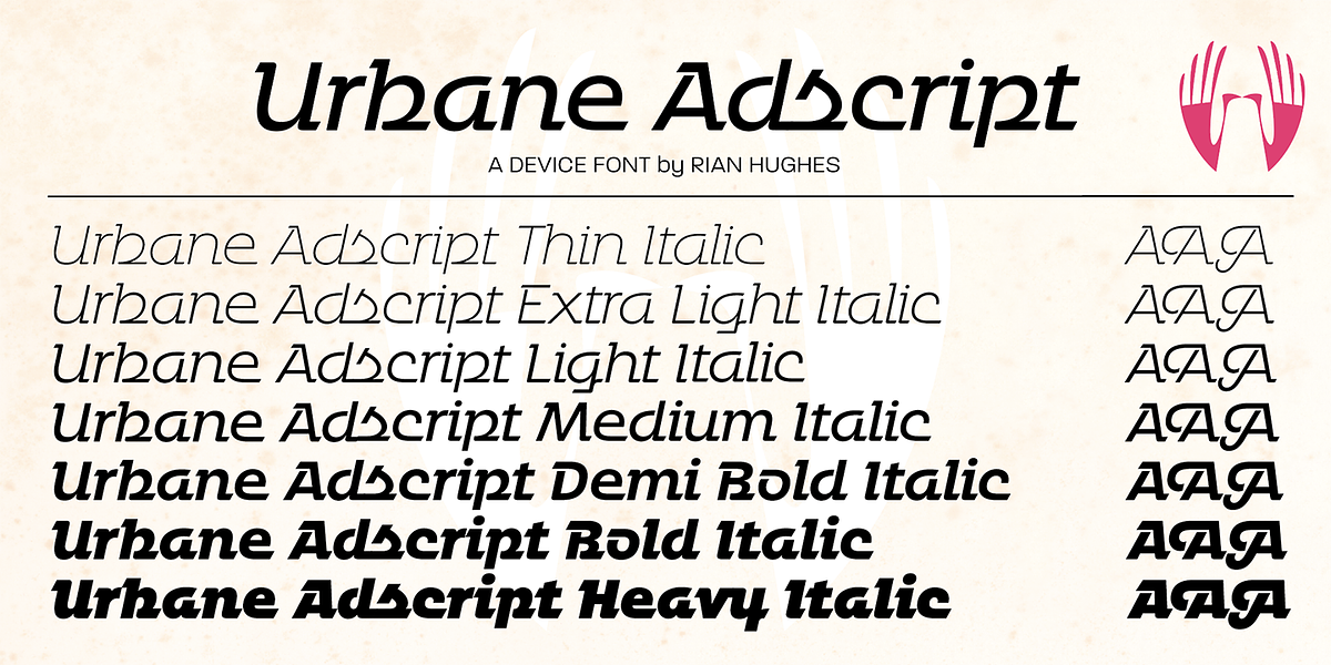 Urbane Adscript, a Script Font by Device (Photo 4 of 7)