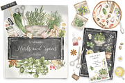 Watercolor Herbs and Spices, a Food Illustration by MayaNavits (Thumbnail 1 of 13)
