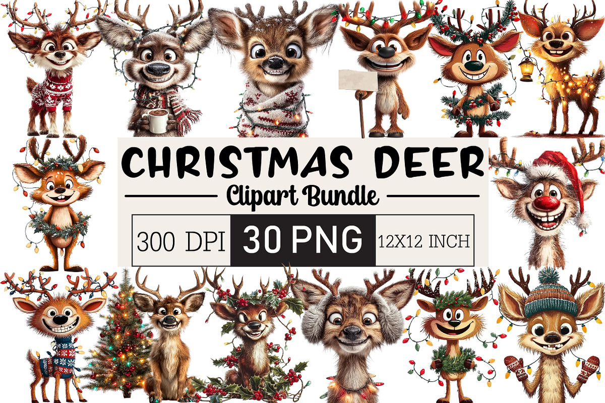 Christmas Deer Clipart, an Illustration by Black Bird Studio (Photo 1 of 6)
