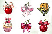 Watercolor Coquette Cherries Bow, an Illustration by CreationArt (Thumbnail 3 of 5)