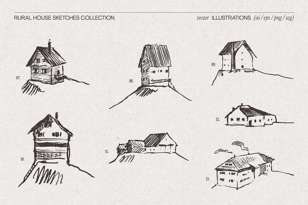 Rural House Sketches Collection, an Object Illustration by TheMountBirdStudio (Photo 6 of 6)
