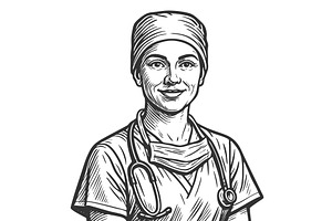 Female Surgeon in Scrubs with, a Healthcare Illustration by AlexArt