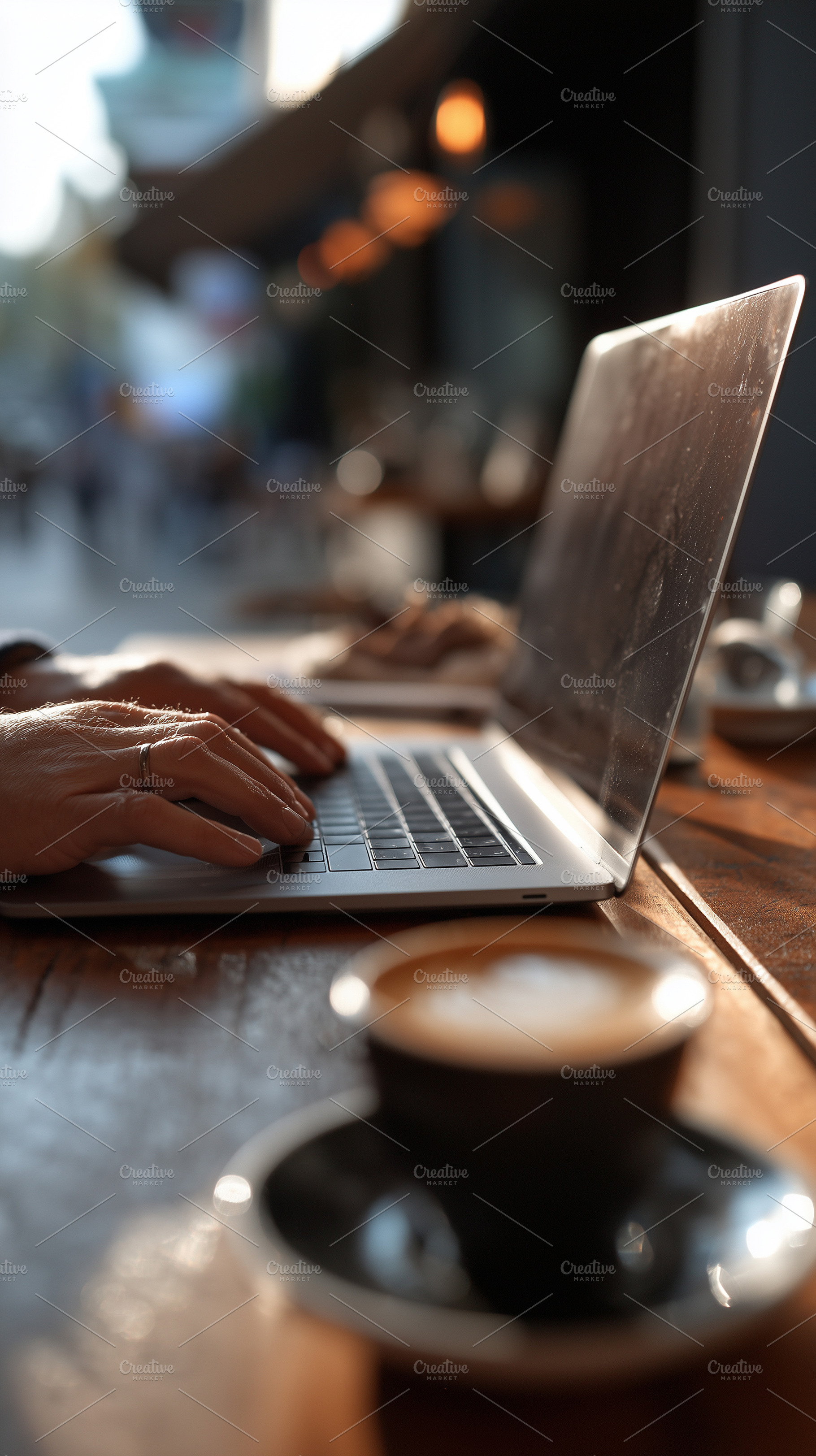 Close up on a man typing on laptop, a Business Photo by MistyDay