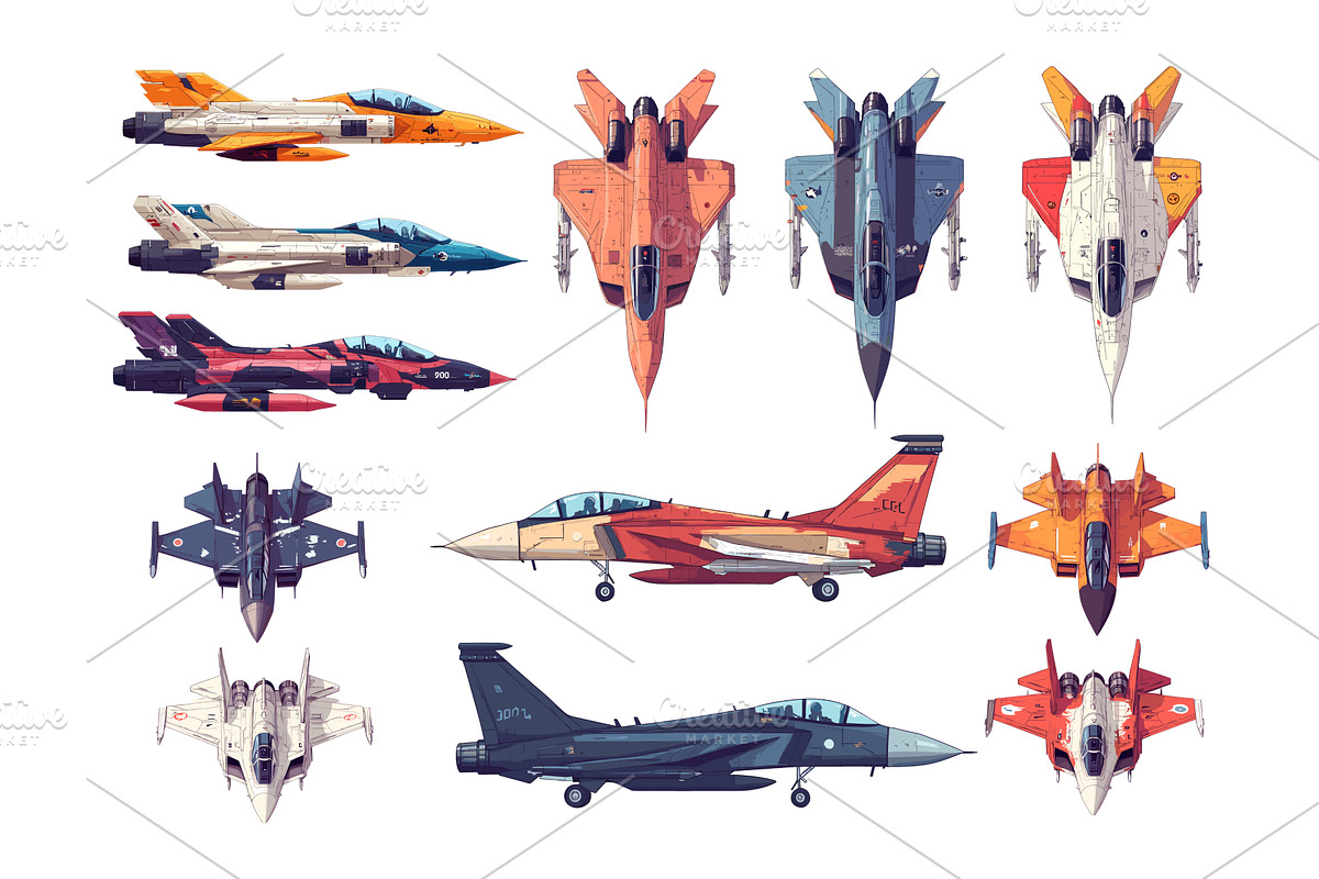 Military jets fighter cartoon vector, a Transportation Illustration by Onyx