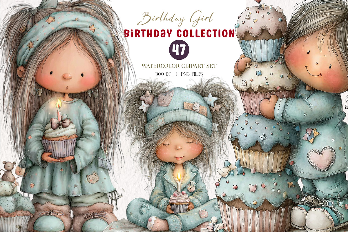 Whimsical Birthday Girl Clipart, an Illustration by CreationArt (Photo 1 of 7)