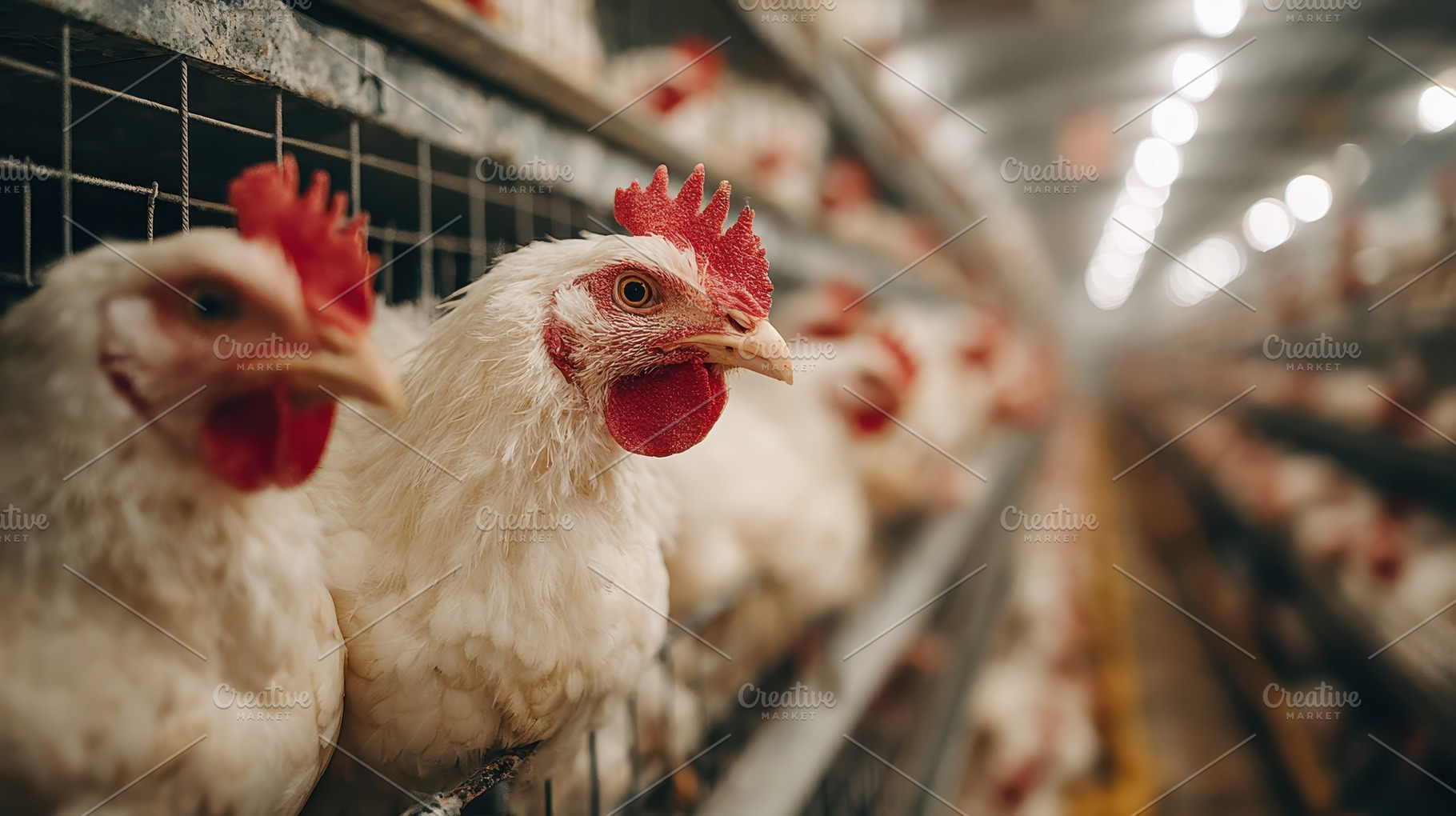 White Chickens in Cage Farm Industry, a Photo by Pixeness Studio