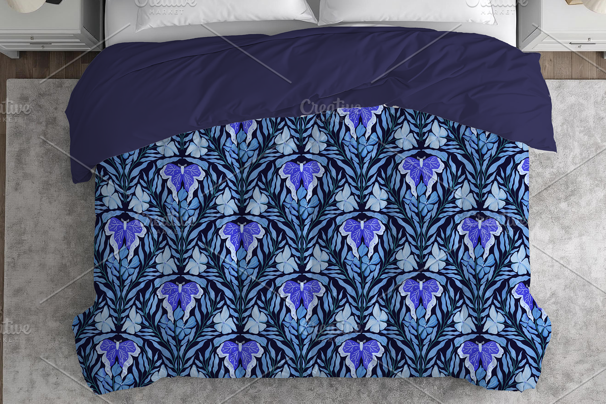 Monochrome Moth and Floral Seamless, a Pattern Graphic by Little Creative Scribbles (Photo 3 of 8)