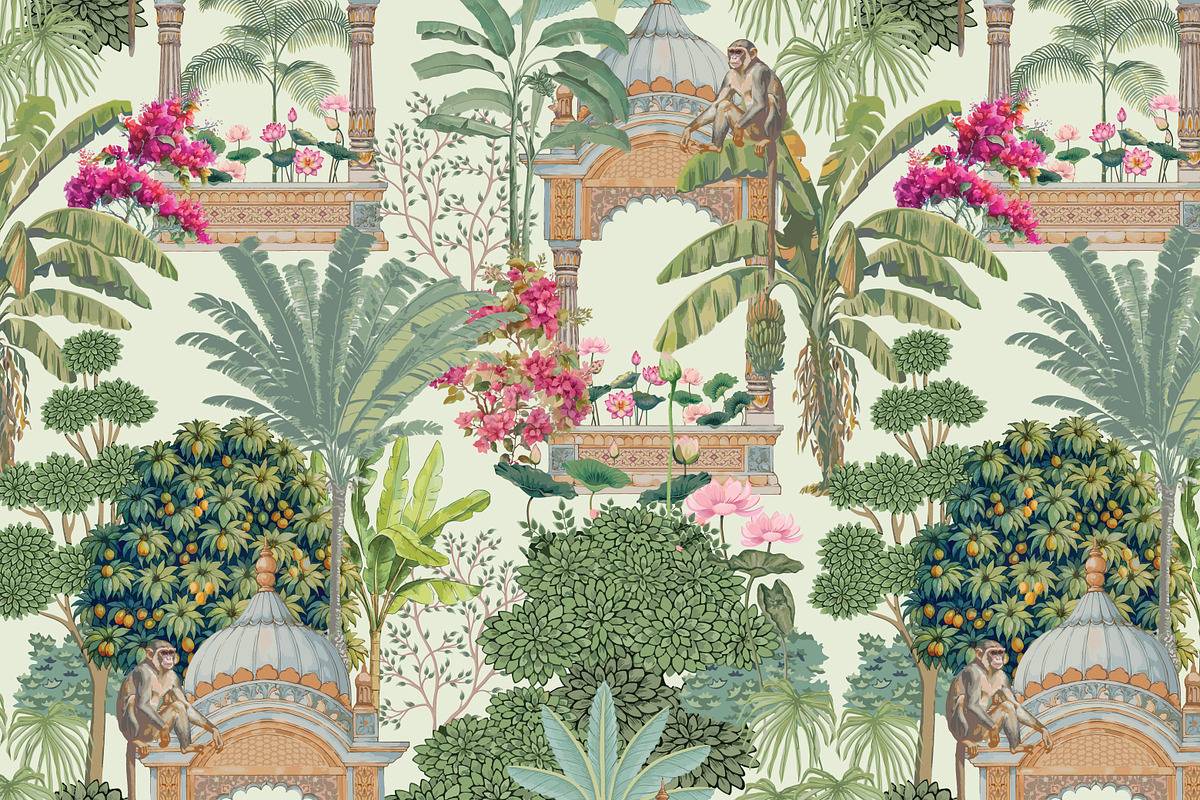 Mughal garden with temple pattern, a Decorative Illustration by Mughal Wallpaper