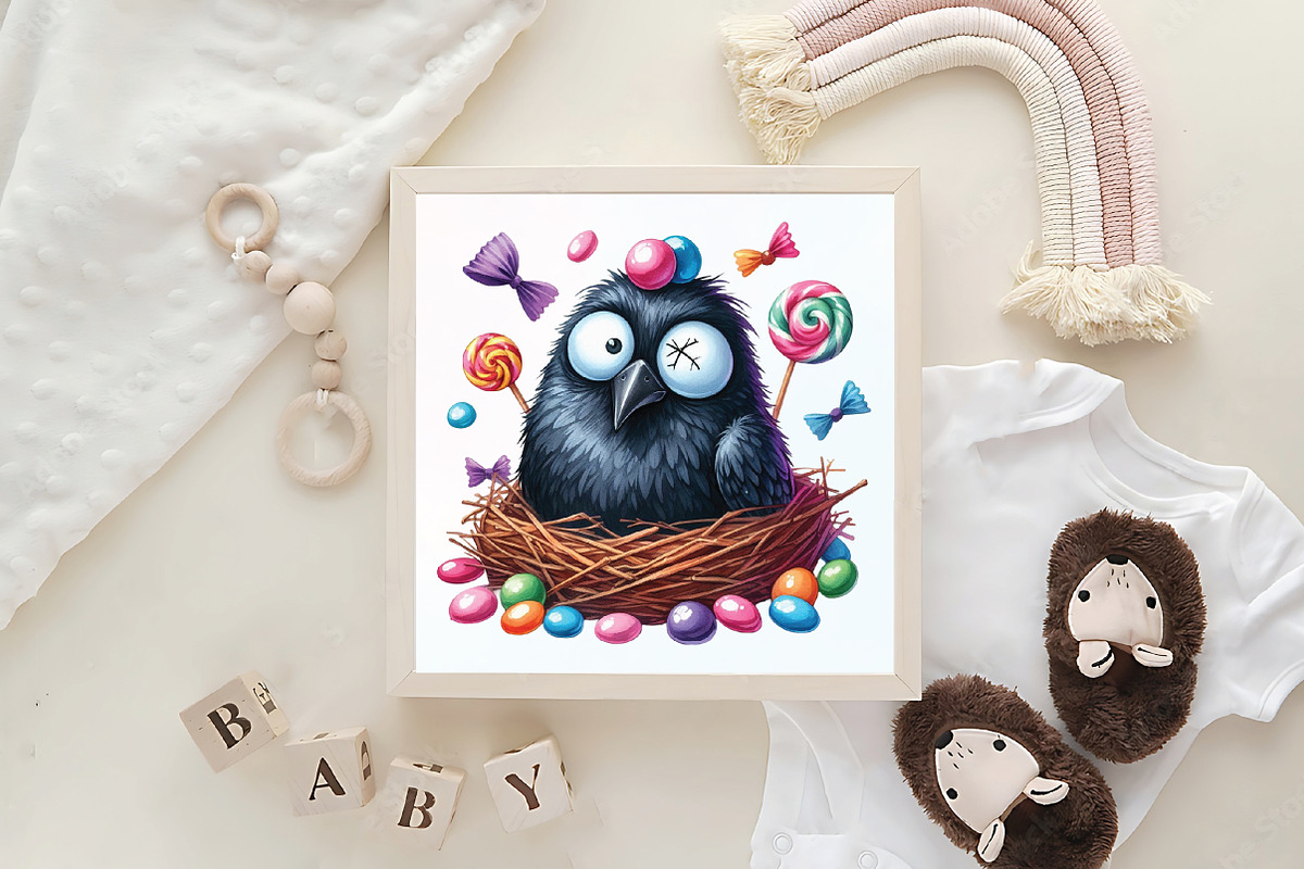 Watercolor Crow Clipart Funny Raven, an Illustration by CraftArtStudio (Photo 6 of 6)