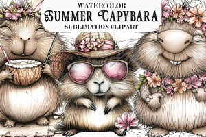 Whimsical Summer Capybara Clipart, an Illustration by Designking