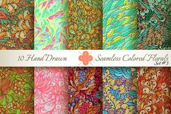 10 Colored Seamless Florals. Set 3