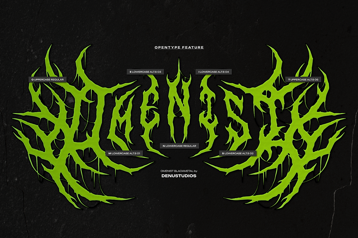 Omenist | Black Metal Typeface, a Blackletter Font by Denustudios (Photo 10 of 12)