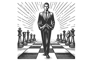 Business strategy concept with chess, a Person Illustration by AlexArt