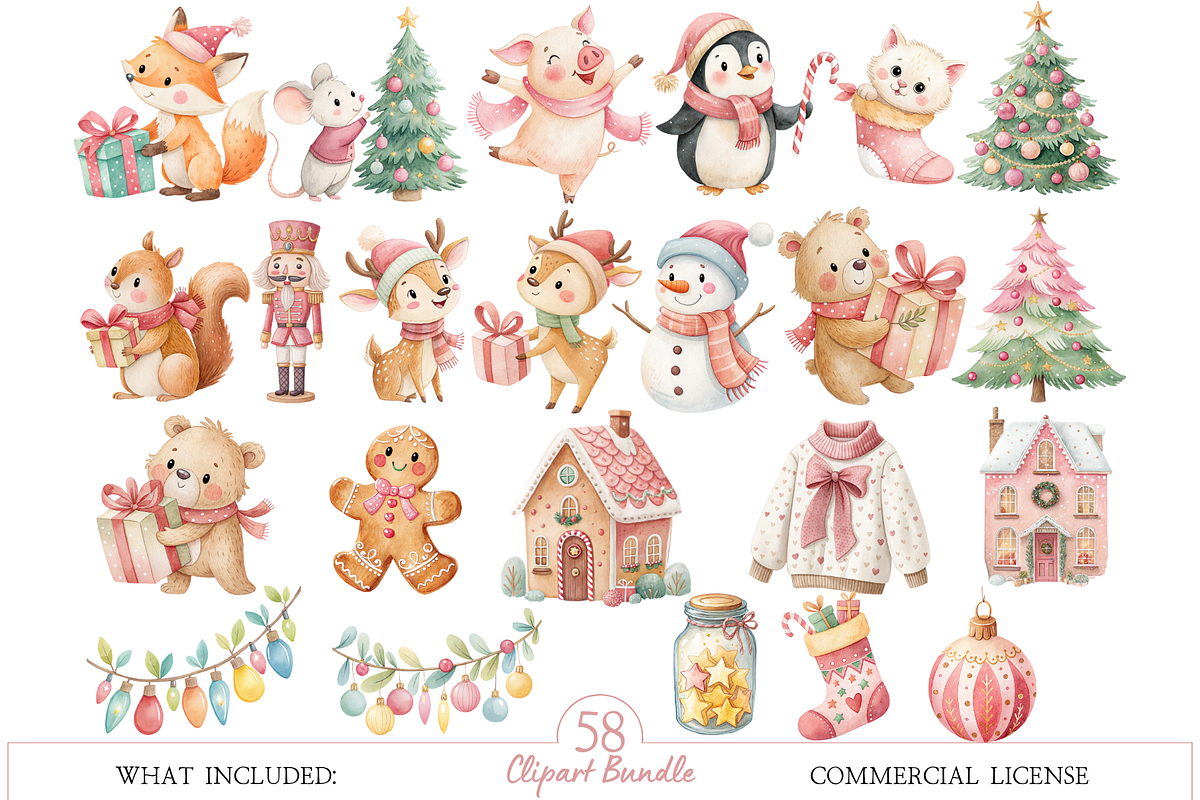 Cute Christmas Clipart Bundle, a Decorative Illustration by MockupWizard (Photo 3 of 6)