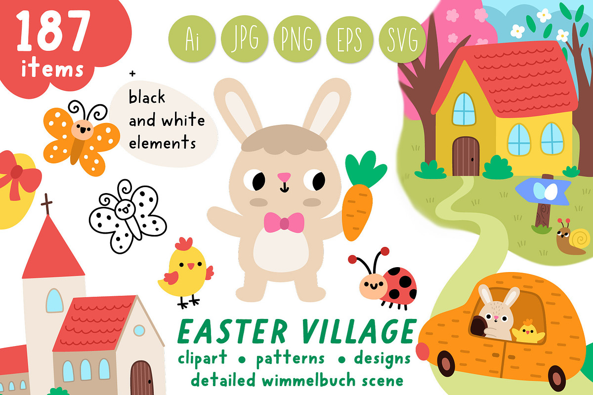 Easter village clipart and designs, a Seasonal Illustration by Lexi Claus (Photo 1 of 8)
